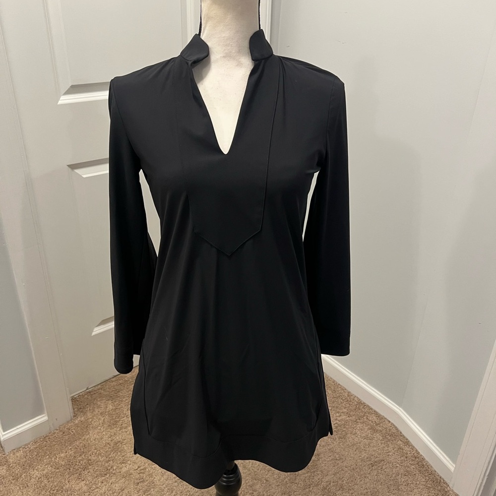 Jude Connally Black Long Sleeve Ponte Shift Dress XS Made USA